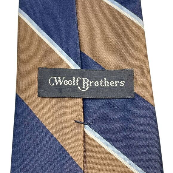 VINTAGE WOOLF BROTHERS COUNTESS MARA TIE Navy Blue and Dark Brown, PREOWNED - Picture 2 of 6